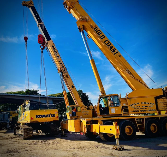 two yellow cranes